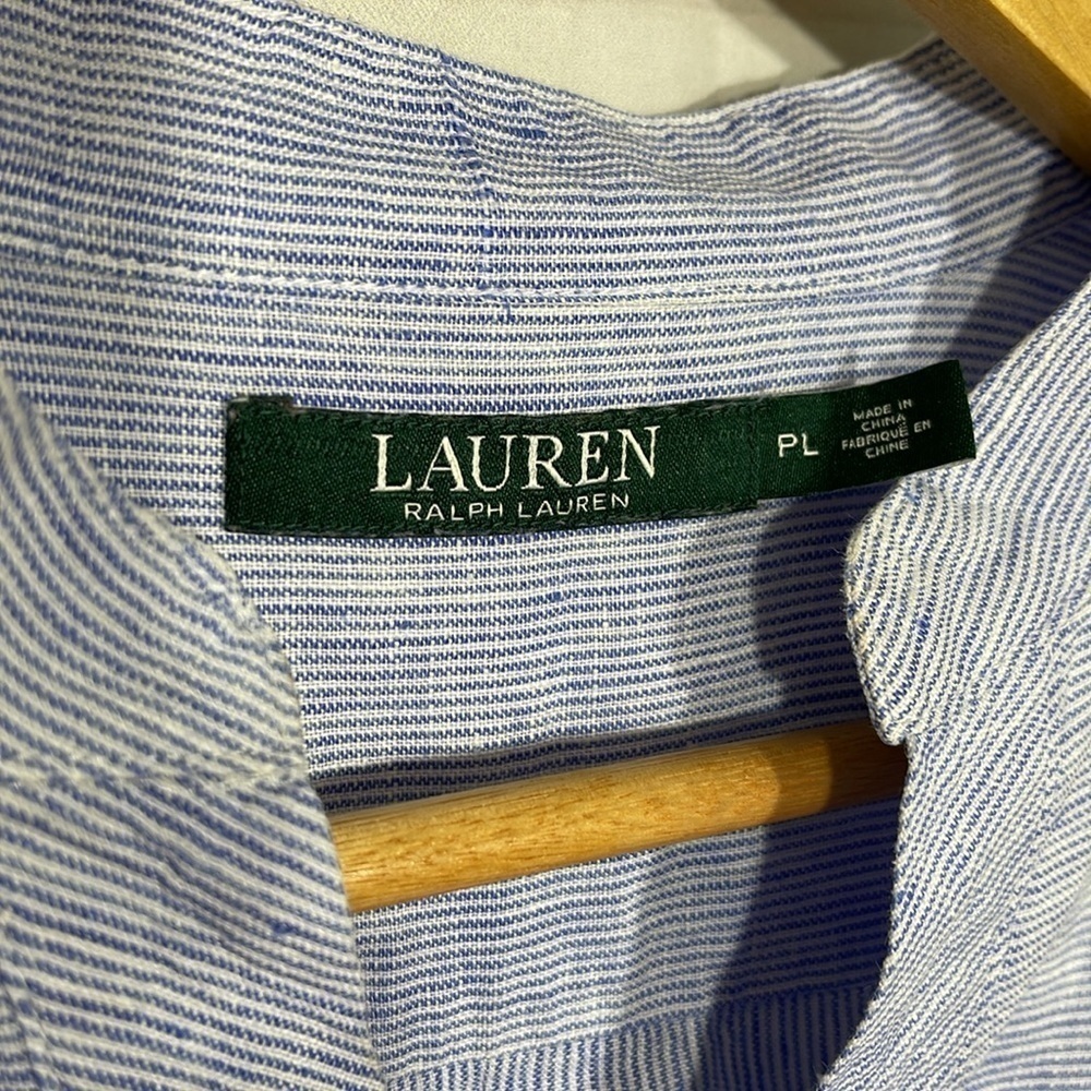 Lauren Ralph Lauren Blue & White Linen Applique Top Size PL - Picture 2 of 11